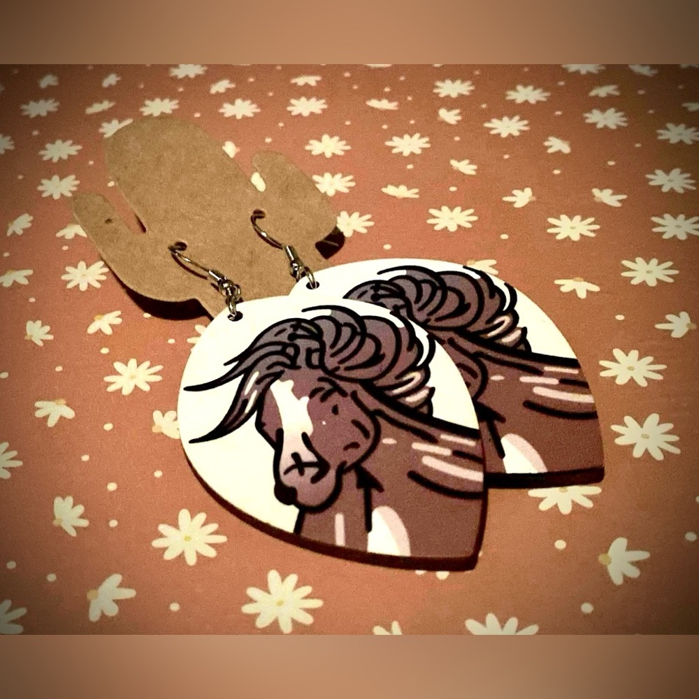 Wild Stallion Wooden Earrings
